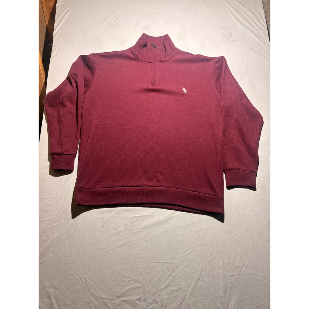 US Polo Assn Mens XL Quarter Zip Pullover Sweater Burgundy Maroon Mock Neck